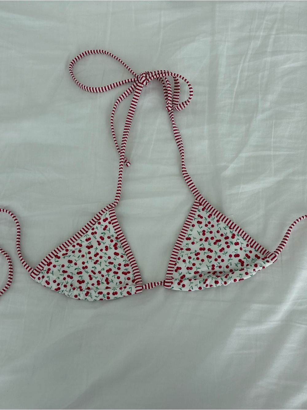 PINK Frankie’s Bikini Cherry Print Triangle Bikini Top - White/Red